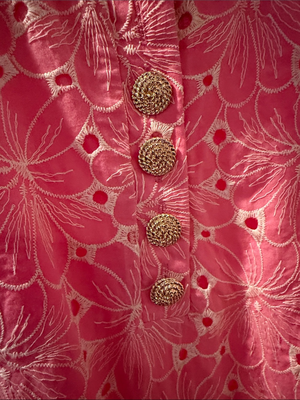 Pomander Place Pink Eyelet Midi Dress with Gold Buttons size small worn once! - Picture 4 of 4